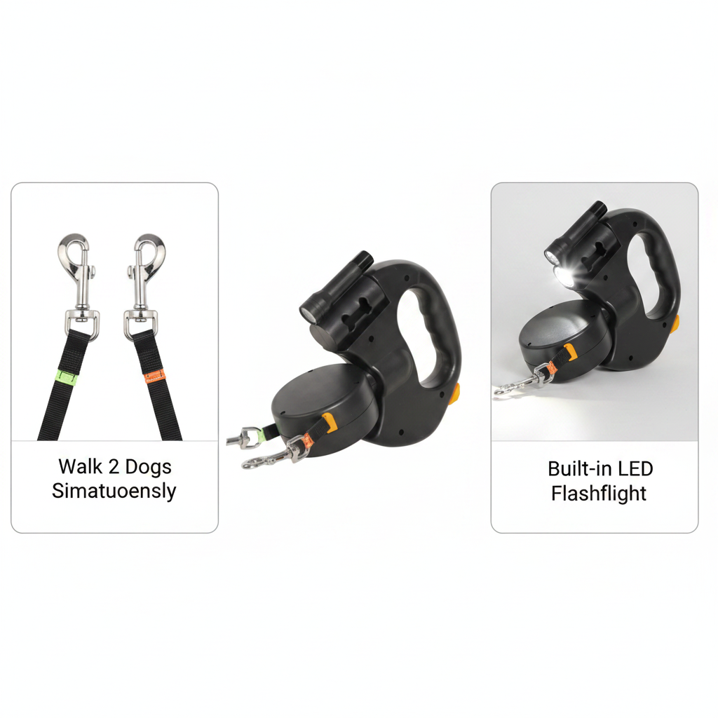 Retractable Dual Dog Leash — Walk Two Dogs at Once